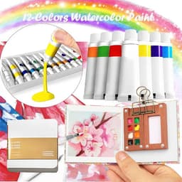 Dailygoods- Aquarelset Perfect Reisformaat - Mini-Aquarelpalet - Draagbaar Waterverfpalet - Lichtgewicht Verfdozen - 10 Stuks - Compact 6x6 cm - Verfpalet — thumbnail 4