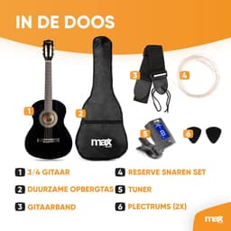 Kinder gitaar - MAX SoloArt akoestische gitaar 3/4 - Met gratis muzieklessen en accessoires - Zwart — thumbnail 4