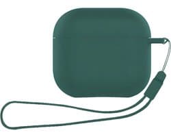 ShieldCase Siliconen Hoesje met Koordje Geschikt voor Airpods 4 - Siliconen Case voor Apple Airpods 4 Case Hoesje - Donkergroen