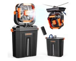 VEVOR Draadloze Campingventilator, 2400 Rpm Motor, Buitenventilator met Mistfunctie en 12l Watertank, 20000mah Batterij, 4 Snelheden & 3 Lichtstanden, Watergekoelde Mistventilator voor Kamperen, Vissen, Reizen
