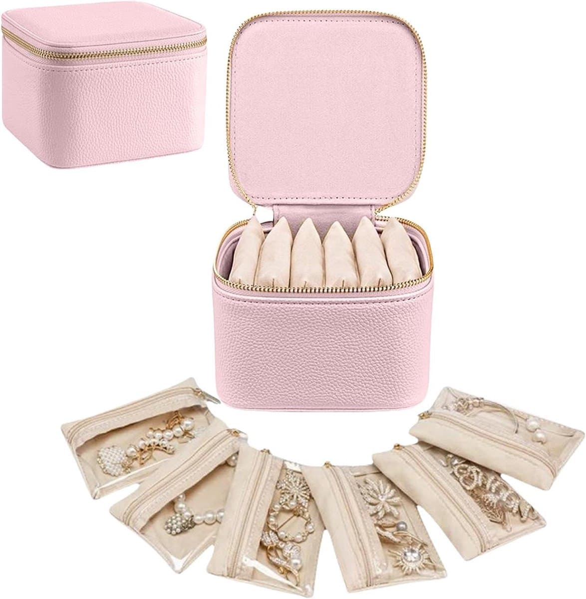 Sieraden Opbergdoos voor Kleine Sieraden - Roze en Elegant Design met Spiegel. — afbeelding 1