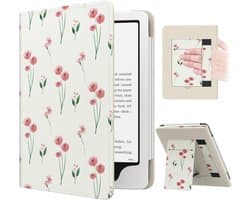 Lichte Beschermhoes voor 6.8 inch E-reader met Auto-Wake/Sleep Functie, Roze Bloemenpatroon
