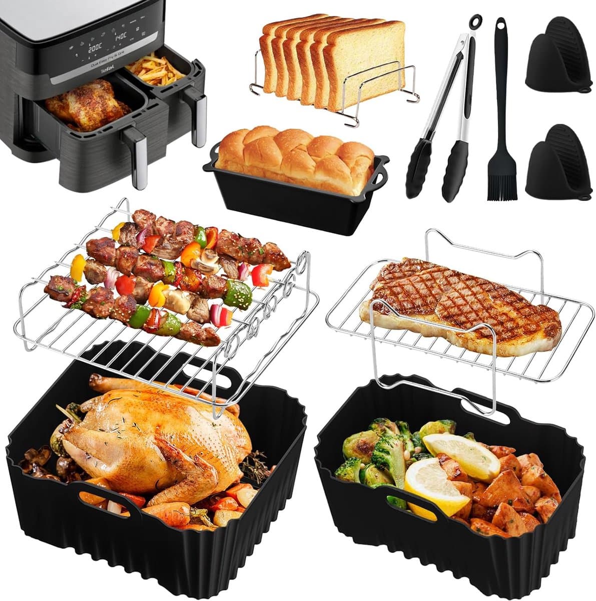 Airfryer-accessoires voor Tefal Dual Easy Fry XXL 11L (6,5L/4,5L), siliconen mal Airfryer-accessoires voor Tefal heteluchtfriteuse XXL — afbeelding 1