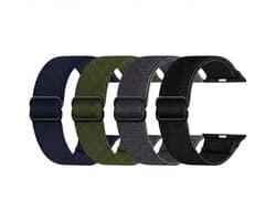 Zwart grijs groen blauw horloge bandjes set dames heren nylon geweven smartwatch band geschikt voor Apple Watch 38 mm / 40 mm / 41 mm / 42 mm (serie 10 / 11) – verstelbare woven band – set van 4 vervangende bandjes