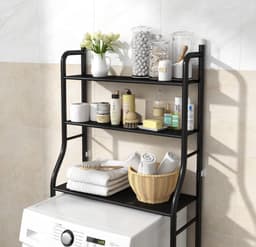 Wasmachine ombouw rek zwart 163 x 68 x 25 cm - Wasmachine rek zwart - Wasmachine ombouw zwart - Wasmachine rek met opbergruimte zwart - Wasmachine rek bovenlader zwart — thumbnail 3