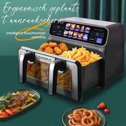 Flolife - Airfryer - Heteluchtfriteuse - 2200W - Dubbele Mand - 9 L - XXL - Multifunctionele - LED Touchscreen en Instelbare Timer — thumbnail 4