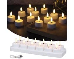 Oplaadbare LED-Theelichtjes - LED-Kaarsen Met Oplaadstation voor Thuis, Restaurants, Feestdagen en Bruiloftsdecoratie - 12 Kaarsen (Exclusief Afstandsbediening)