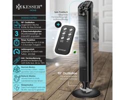 Torenventilator met afstandsbediening | 90° oscillatie | 3 snelheden | 90 cm | Timerfunctie | Geluidsarm | Elegante voetventilator