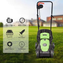 Elektrische Grasmaaier - Grasmaaier met Kabel - Gazon Onderhoud - 3 Maaihoogtes - 32cm Snijbreedte - Groen — thumbnail 4