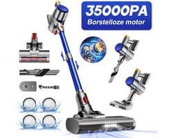 Elekiatech Steelstofzuiger - 35000Pa - Steelstofzuiger Draadloos - 2200 mAh Accu - 50 Minuten - 1,5 L Stofbak - voor Tapijten en Harde Vloere - Blauw