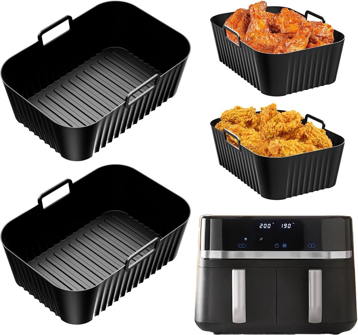 2 Stuks Siliconen Vorm voor Heteluchtfriteuse Accessoires, Herbruikbaar Dual Zone — afbeelding 1