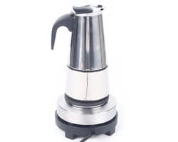 Percolator - Moka Pot - Voor Thuis, Kantoor & Horeca - Zilver - Roestvrij Staal - 300 Ml / 19,5 Cm - Met Elektrisch Fornuis - 1 Stuk - Elektrisch, 6 Kops, Instelbare Temperatuur