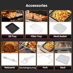 Heteluchtfriteuse - 14L – Mini Oven - 1800W - 240V - XXL - 11 Programma’s – LED Touchscreen - 14L capaciteit - Inclusief Rotisserie - en Accessoires — thumbnail 2