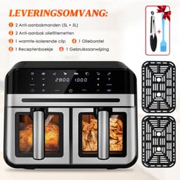 Dubbele Airfryer XXL 10L (2×5L) – 8 Automatische Programma’s – Grote Capaciteit voor 6 Personen – 2500W Krachtig Vermogen – Dual-Zone 2 Manden met SYNC Technologie – Gezond Frituren Zonder Olie – Met Kijkvenster – Zilver — thumbnail 12