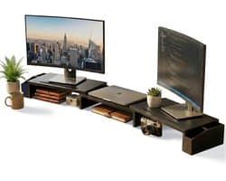 VIVOLUXE Monitor Standaard - Monitor Verhoger - Laptop Verhoger voor Bureau - 1 of 2 Monitors - in Breedte Verstelbaar - 2 Varianten - Zwart