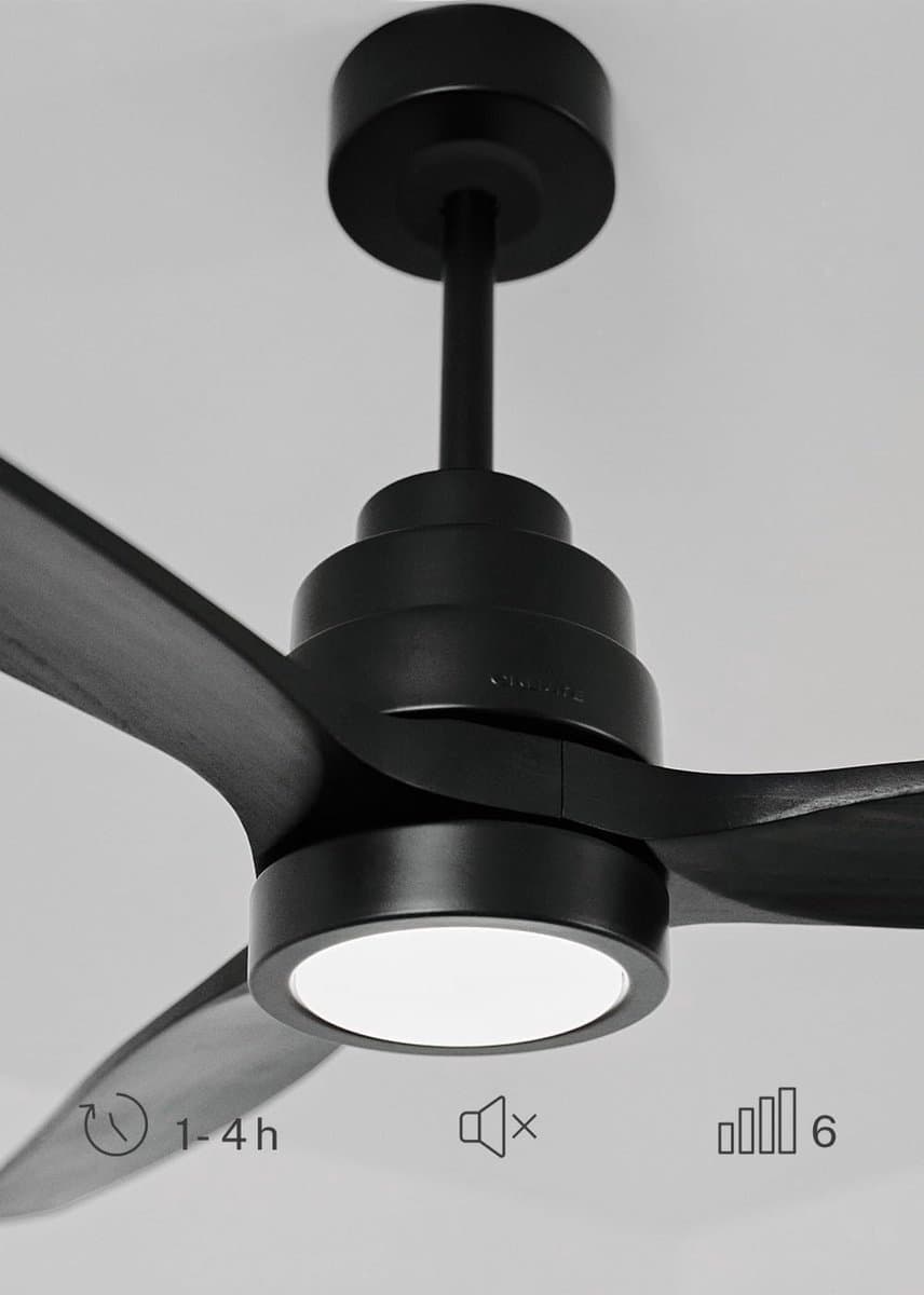 Stil Zwarte Plafondventilator 112 cm met Zwarte Lamp, Draadloze Bediening en Timer — afbeelding 1