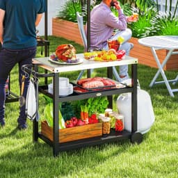 Daity Buitenbarbecuewagen, verplaatsbaar pizzaovenrek met drie niveaus, roestvrijstalen werkblad, verplaatsbare barbecuewagen met haken en wielen, antracietgrijs. — thumbnail 3