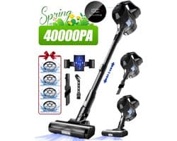 Elekiatech - Steelstofzuiger Draadloos - 40000Pa - 2200mAh Accu - 50 Min - 1.8L Stofbak - met LED-display – voor Harde Vloeren, Tapijt en Dierenharen - Zwart