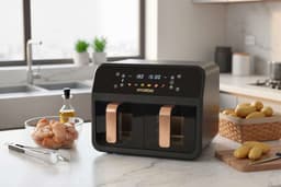 Hyundai Electronics - Digitale Airfryer Duo - Hetelucht friteuse - 6.2 Liter - Met dubbele mand en doorkijkvensters - Zwart met roségoud — thumbnail 5