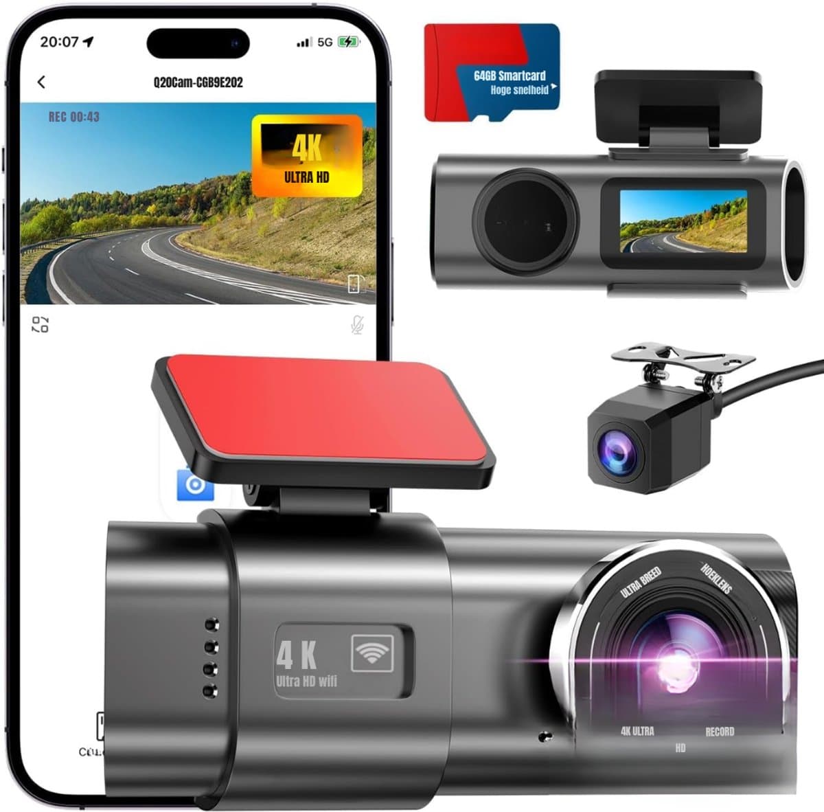 RWB® Dashcam Voor en Achter - Dashcam - Dashcams - Zwart - ‎4 x 10 x 5 cm — afbeelding 1