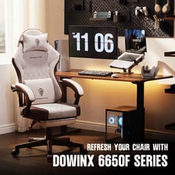 Dowinx Gamingstoel van stof met pocketvering, massage-lendensteun en voetsteun - ergonomische bureaustoel voor volwassenen - Big & Tall - tot 135 kg - bruin — thumbnail 2