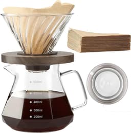 Pour Over Koffiezetapparaat - Borosilicaatglas - 600 ml Capaciteit - Inclusief 100 V02-papierfilters - Voor Thuis en Camping — thumbnail 1