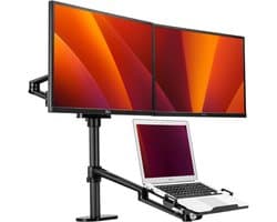 Alberenz® Dubbele Monitor Arm met Laptop Standaard zwart - Monitor beugel voor 2 schermen - Monitorbeugel - Ergonomisch ontwerp - Laptopstandaard