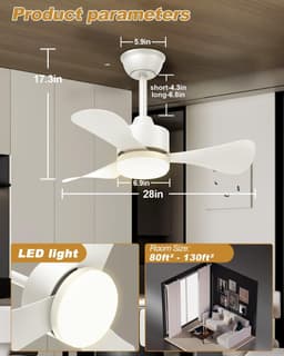 Compacte plafondventilator met licht en afstandsbediening - Stille ventilator met 3 vleugels voor kleine ruimtes — thumbnail 4