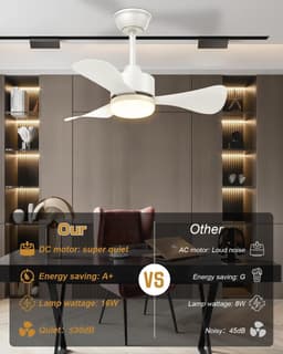 Compacte plafondventilator met licht en afstandsbediening - Stille ventilator met 3 vleugels voor kleine ruimtes — thumbnail 1