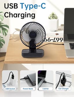 Mini Bureau Ventilator - Stille Oplaadbare Ventilator met 4 Windsnelheden voor Thuis en Buiten — thumbnail 3