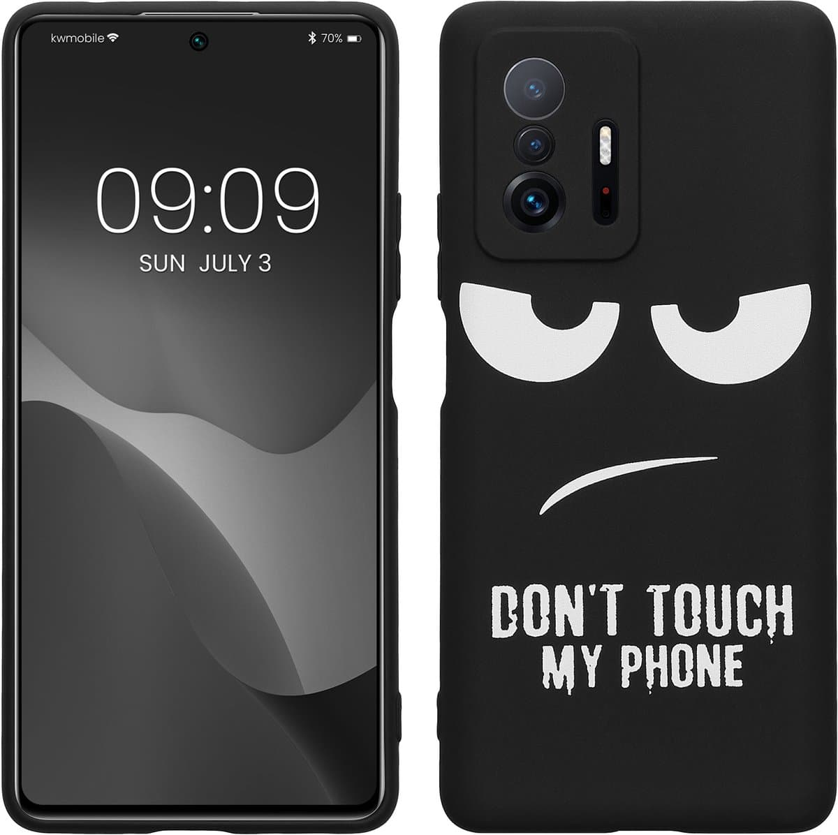 kwmobile telefoonhoesje geschikt voor Xiaomi 11T / 11T Pro - Hoesje voor smartphone in wit / zwart - Backcover van TPU - Don't Touch My Phone design — afbeelding 1