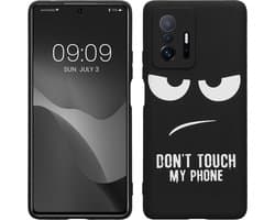 kwmobile telefoonhoesje geschikt voor Xiaomi 11T / 11T Pro - Hoesje voor smartphone in wit / zwart - Backcover van TPU - Don't Touch My Phone design
