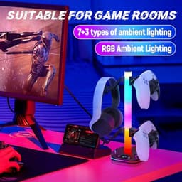 RGB Hoofdtelefoonhouder met Verzwaarde Basis en Oplader - Gaming Hoofdtelefoonhouder met USB en Type C — thumbnail 2