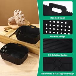 PromoHome 2-stuks Siliconen Airfryer Bakvormen Set - Hittebestendig tot 205°C - Geschikt voor Airfryers, Ovens en Magnetrons - Inclusief Antiaanbaklaag en Dubbele Handgrepen - Zwart — thumbnail 4