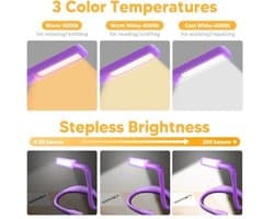 Oplaadbare leeslamp voor boeken met flexibele hals en meerdere kleurtemperaturen