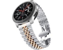 By Qubix - Geschikt voor Garmin bandje - Geschikt voor Garmin Vivoactive 4 / 4L - Stalen band - Zilver / rosé goud - Smartwatch bandje 20mm