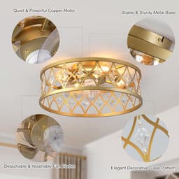 Plafondventilator met verlichting en afstandsbediening - Laag profiel, Goud, 4 Lichten — thumbnail 4