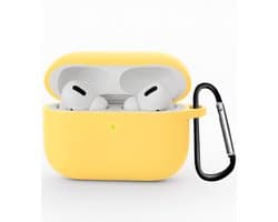 Hoesje - Geschikt voor Apple Airpods Pro 3 - Siliconen Hoes met Clip - Silicone Case Cover - Geel