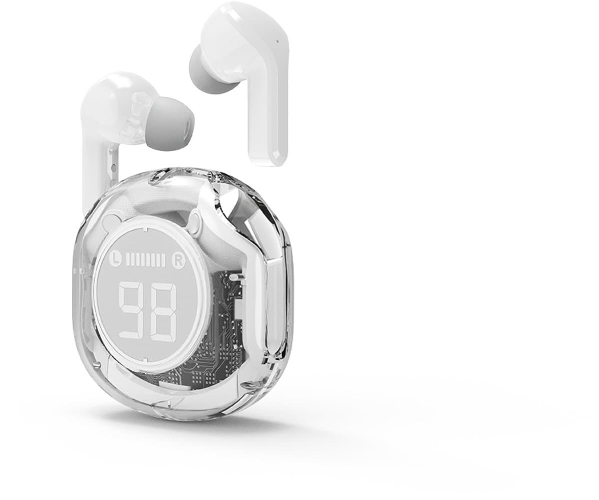 Gembird Transparante TWS In-Ear Koptelefoon – Draadloos Bluetooth Hoofdtelefoon – Wit – Oplaadcase Inclusief – Compact en Lichtgewicht — afbeelding 1