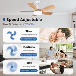 RFWR® Plafondventilator met verlichting en afstandsbediening, 106 cm, stille DC-motor en dimmer — thumbnail 4