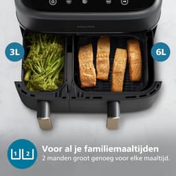 Philips 3000 Series Dual Airfryer - NA351/00 - Dubbele Mand - 9L - Tot 6 Personen - Zwart/Zilver — thumbnail 6
