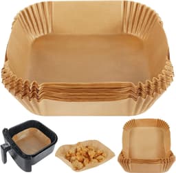 Allecto Premium - Luchtfriteuse perkamentpapier voering 50 stuks vetvrij - Wegwerp vierkante voeringen - Geschikt voor friteuse - Compatibel met diverse merken - Ongeloogd - Set van 50 stuks — thumbnail 1