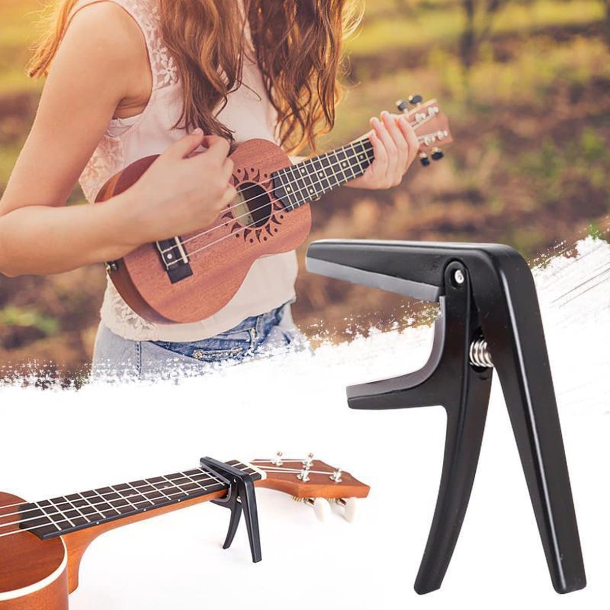 Capo universeel voor ukelele - banjo - mandoline met platte toets — afbeelding 1