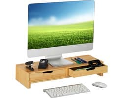 monitorstandaard - 2 schermen - verstelbaar - lades - 11 x 107 x 22 cm - bamboe