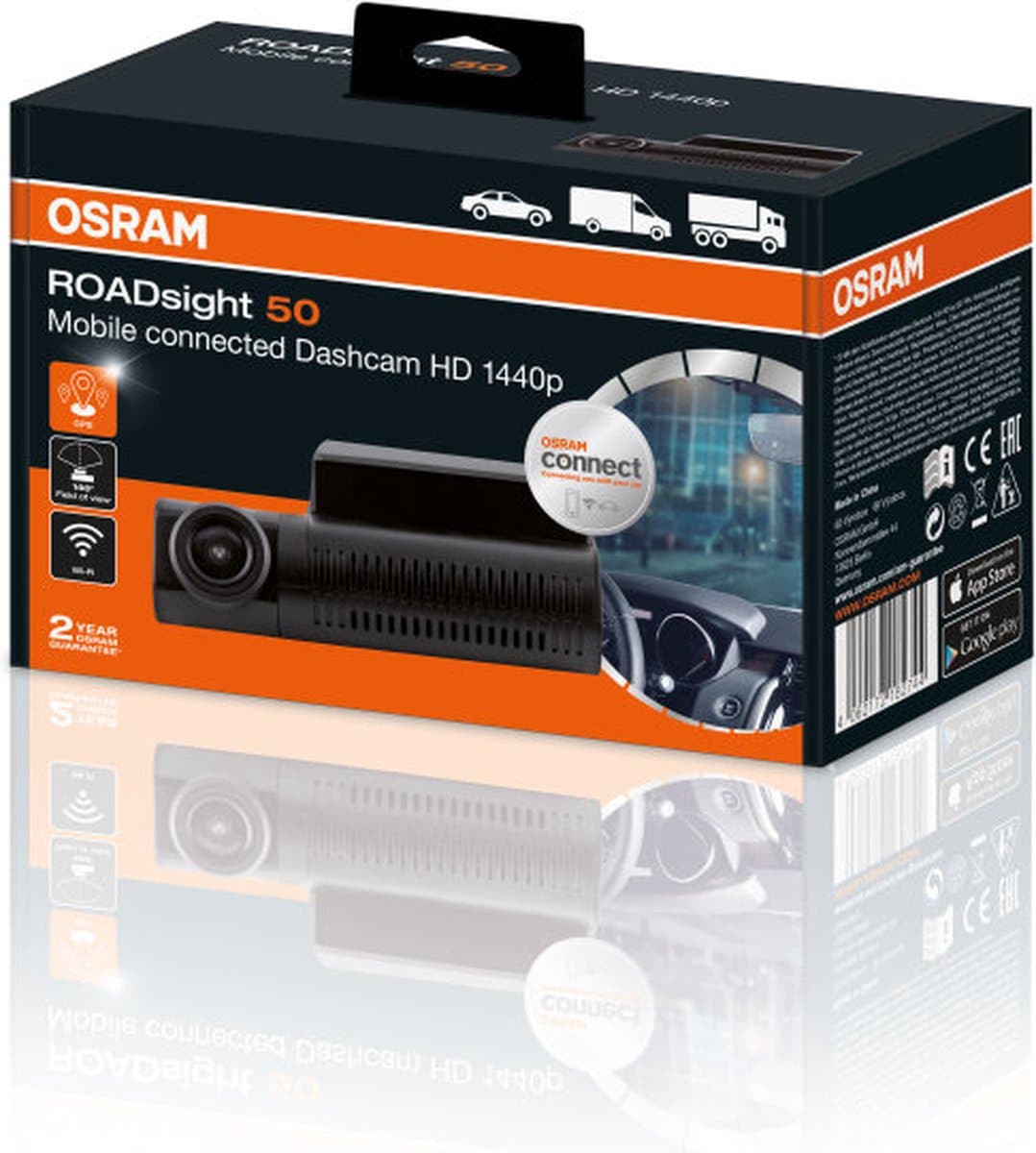 Dashcam ROADsight 50 fr PKW LKW mit WLAN und GPS 1St. OSRAM — afbeelding 1