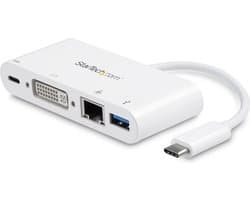 StarTech.com USB C Multiport Adapter, USB-C naar DVI-D (Digitaal) Video Adapter, 60W Power Delivery Passthrough Charging, GbE, USB-A, USB Type-C/Thunderbolt 3 Mini Laptop Dock