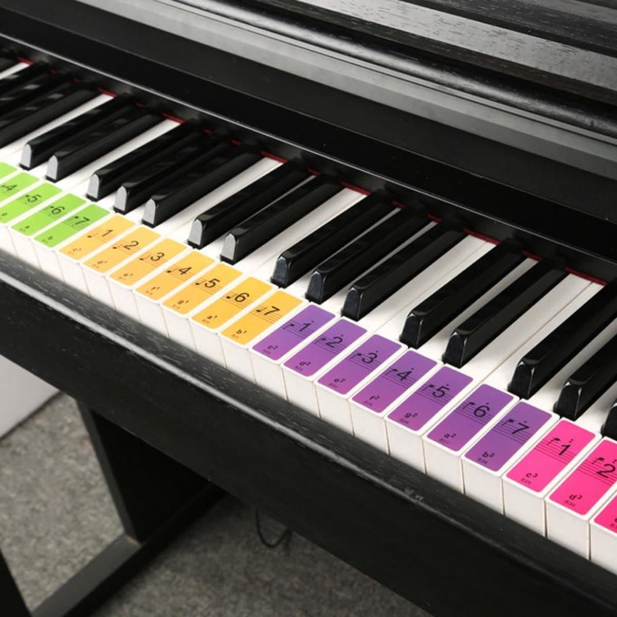 CHPN - Pianostickers - Stickers voor piano - Pianoles - Toetsen Keyboard - Gekleurde Noten - Voor Beginners - Eenvoudig Muziek Noten Lezen & Spelen - Piano Stickers! - Universeel - Gekleurd - 4 velletjes — afbeelding 1