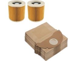 10x Stofzuiger zakken + 2x Filter geschikt voor Kärcher WD2250 A2004 A2054 MV2 WD2 6.904-322.0 Stofzakken Stofzuigerzak WD 2.200 - 2.210 - 2.240 - 2.250