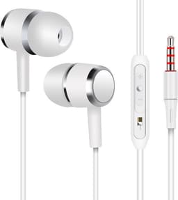 Bedrade oortjes - In Ear Oordopjes - Oortjes met Draad en Microfoon - Extra Bass - 3,5mm Jack Aansluiting - 120cm kabel - Wit — thumbnail 1