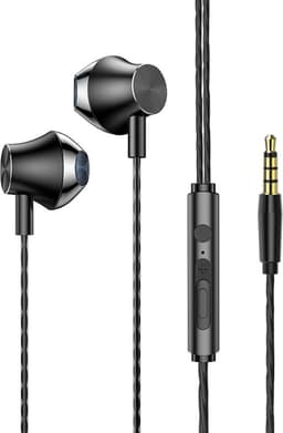 Earpods - Bedrade oortjes - In Ear Oordopjes - Oortjes met Draad en Microfoon - Extra Bass - 3,5mm Jack Aansluiting - 120cm kabel - Zwart — thumbnail 1
